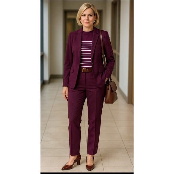 Talbots 100% Cotton Purple Striped Long Sleeve Top Size Small Shoulder Button - Picture 9 of 9